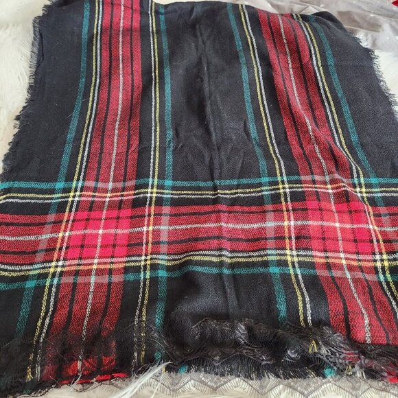 Betsey Johnson Womens Scarf‎ Wrap One Size Multicolor Check Fringe Travel Shawl - Picture 12 of 12